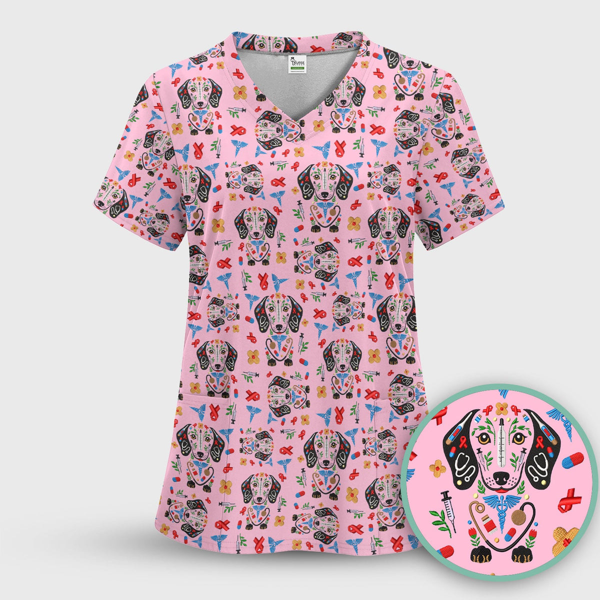 Dachshund Medical Icon Nurse Scrub Top