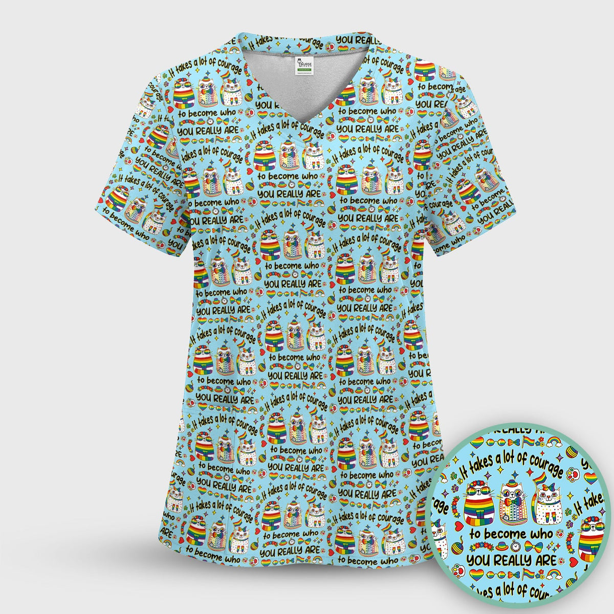 Nurse Rainbow Cat Courage Scrub Set