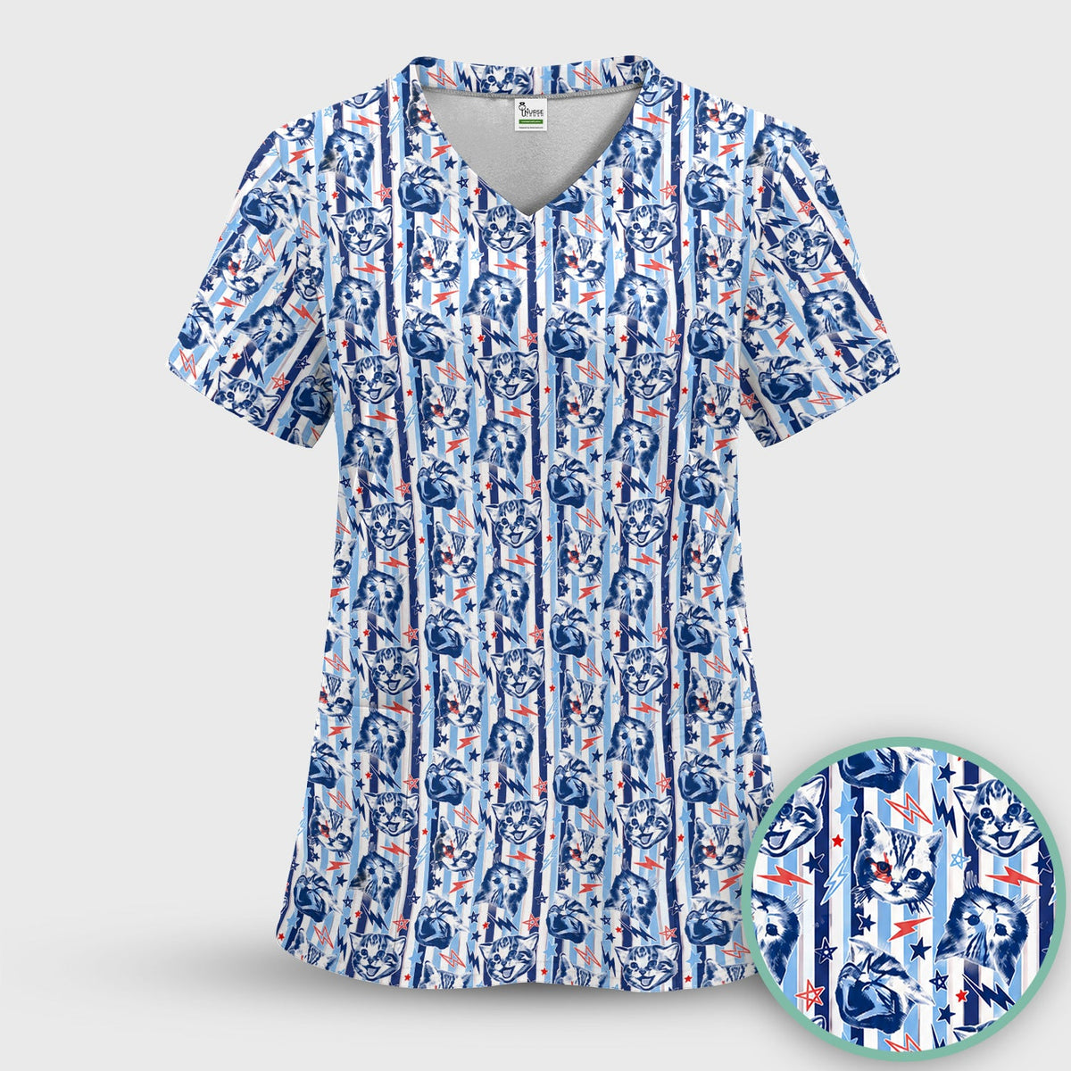 Cat Faces With Lightning Nurse Scrub Set
