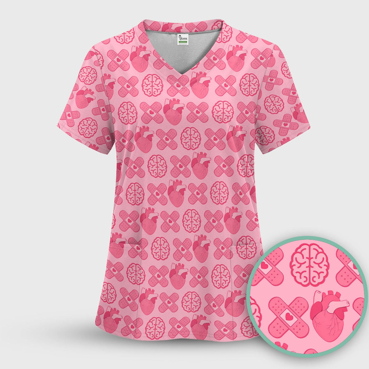 Heart Brain Medical Icon Nurse Scrub Set