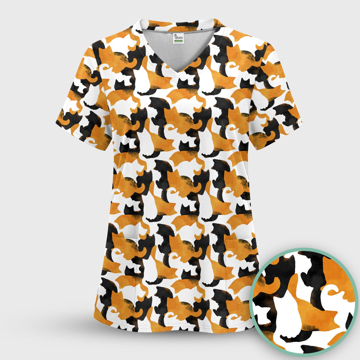 Calico Cat Silhouette Nurse Scrub Set