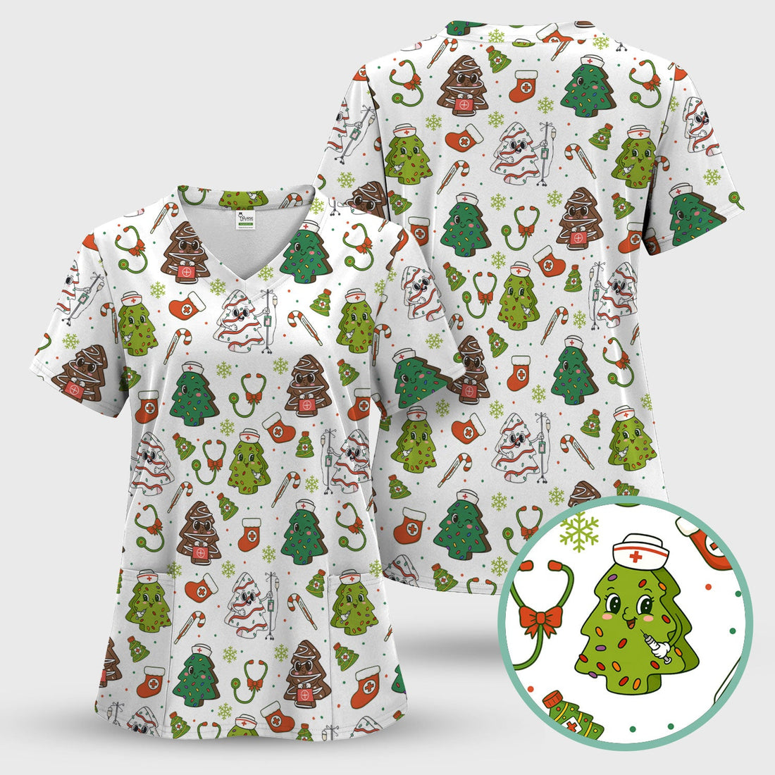 Adorable Christmas Tree Nurse Scrub Top