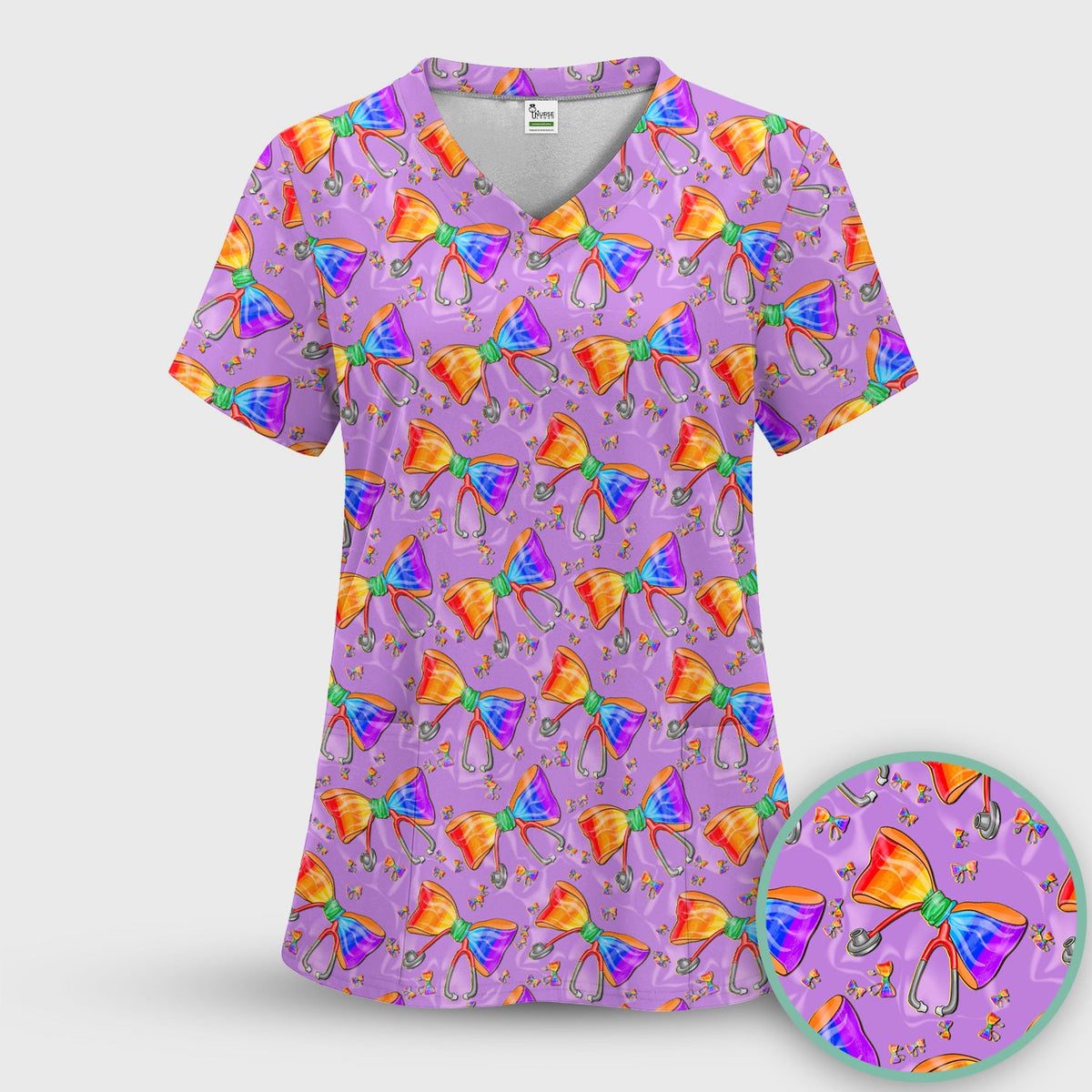Colorful Rainbow Bow Stethoscope Nurse Scrub Set