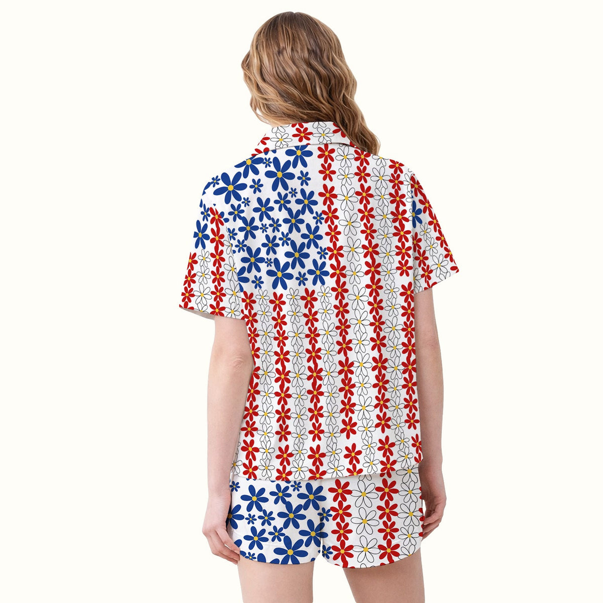 Retro Red Blue Daisy Pajama Set