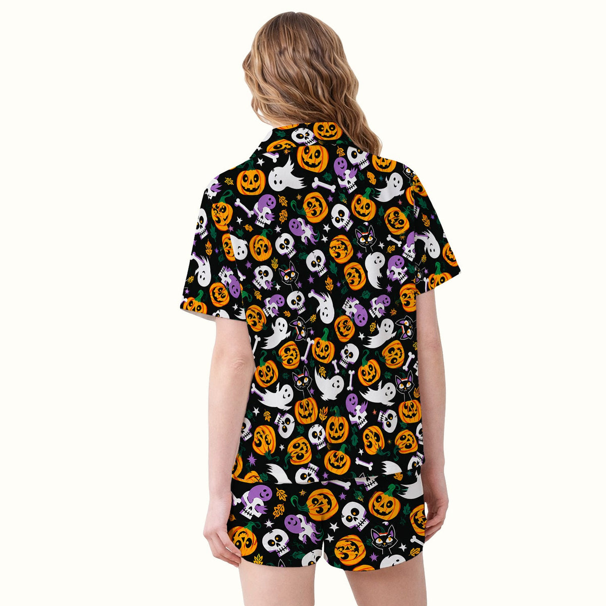 Spooky Pumpkin Ghost Print Pajama Set