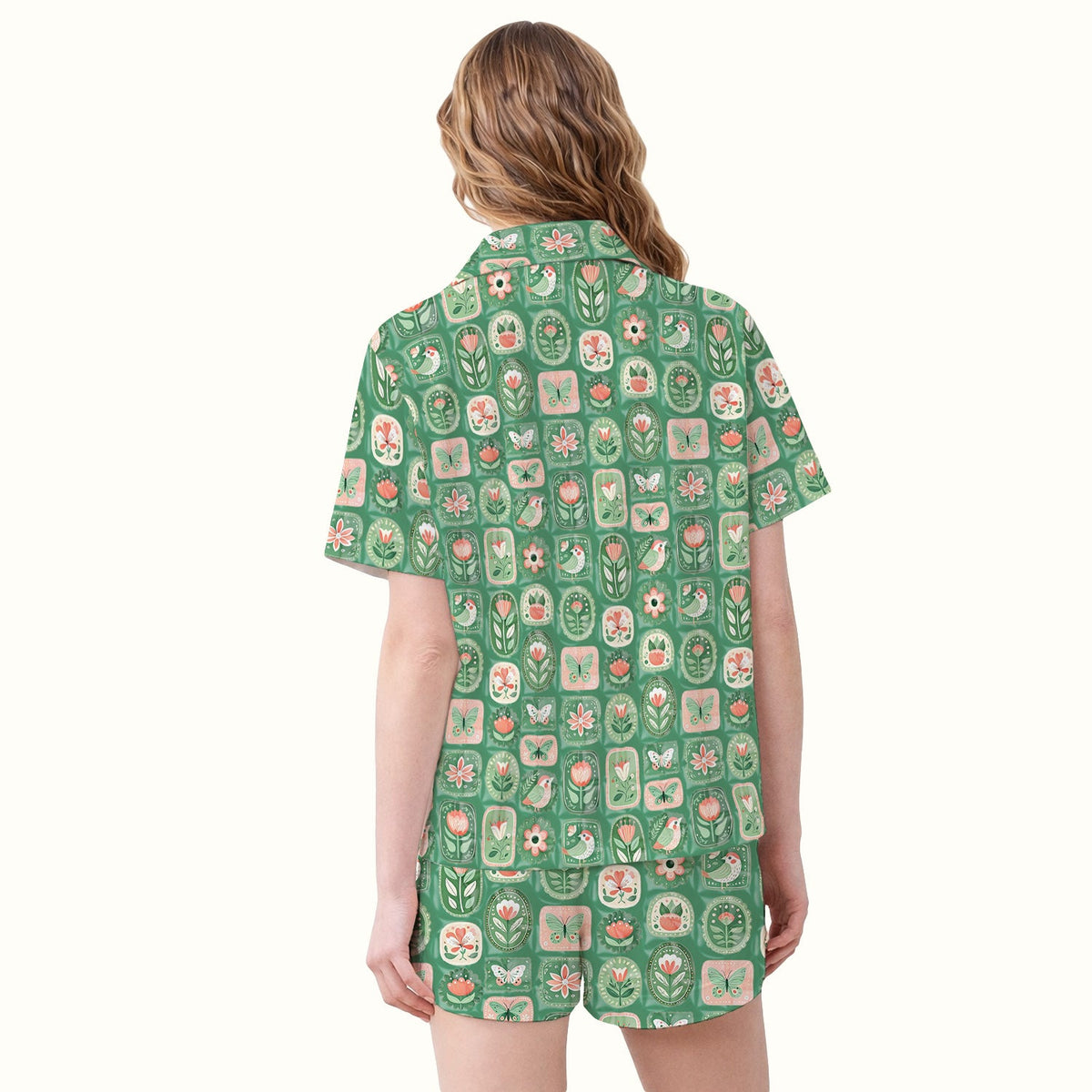Folk Art Floral Bird Butterfly Garden Pajama Set
