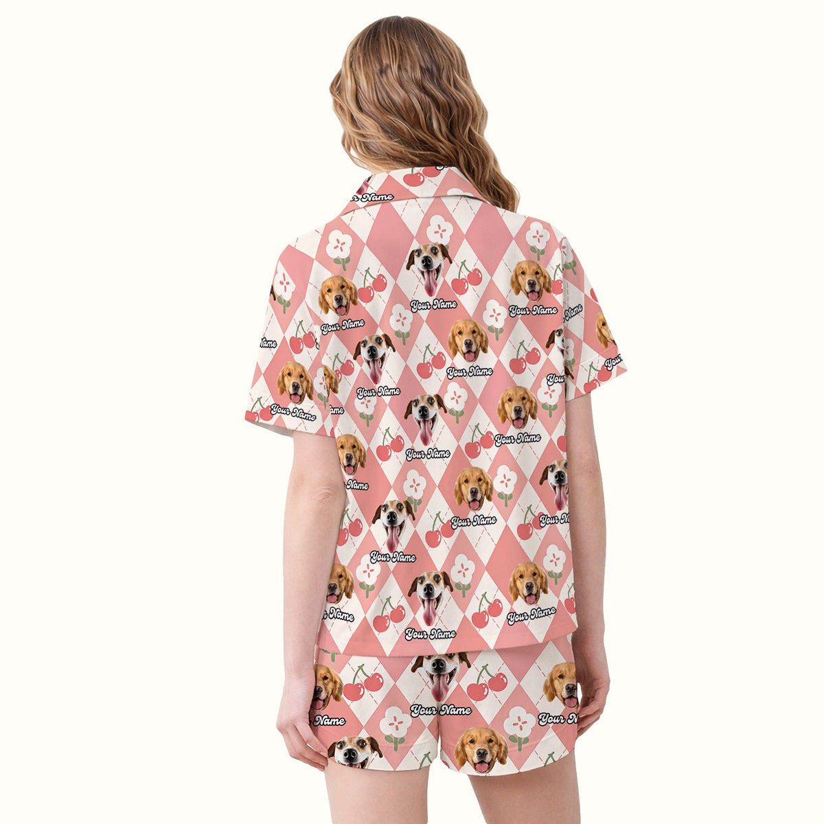 Dog Face Cherry Argyle Pajama Set