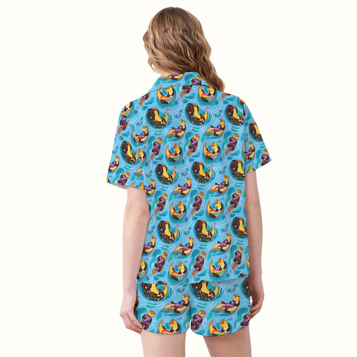 Otter Floating River Rainbow Nurse Pajama Set
