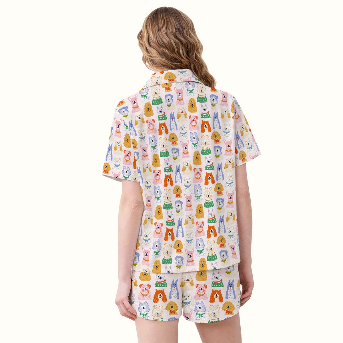 Colorful Dog Faces Cartoon Pajama Set
