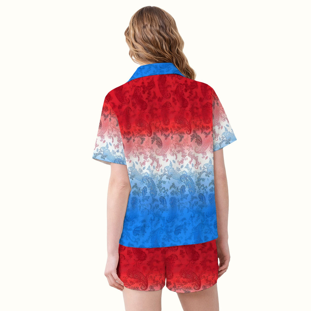 Red Blue Paisley Ombre Pajama Set