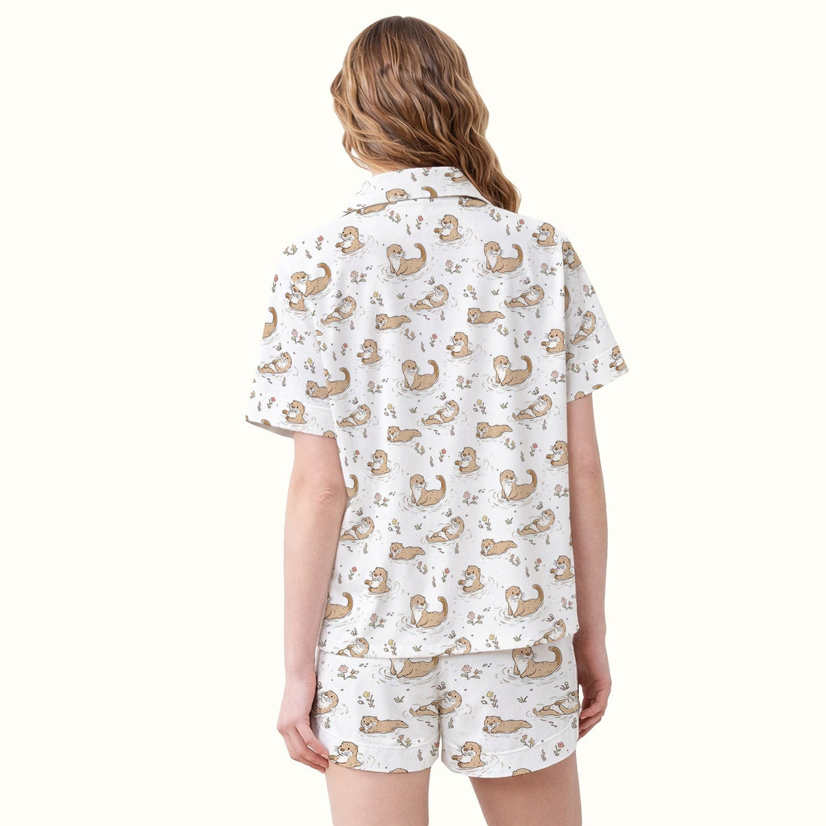 Otter Swimming Floating Water Nurse Pajama Set