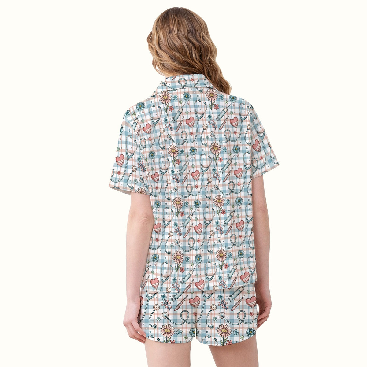 Stethoscope Heart Syringe Floral Plaid Pajama Set