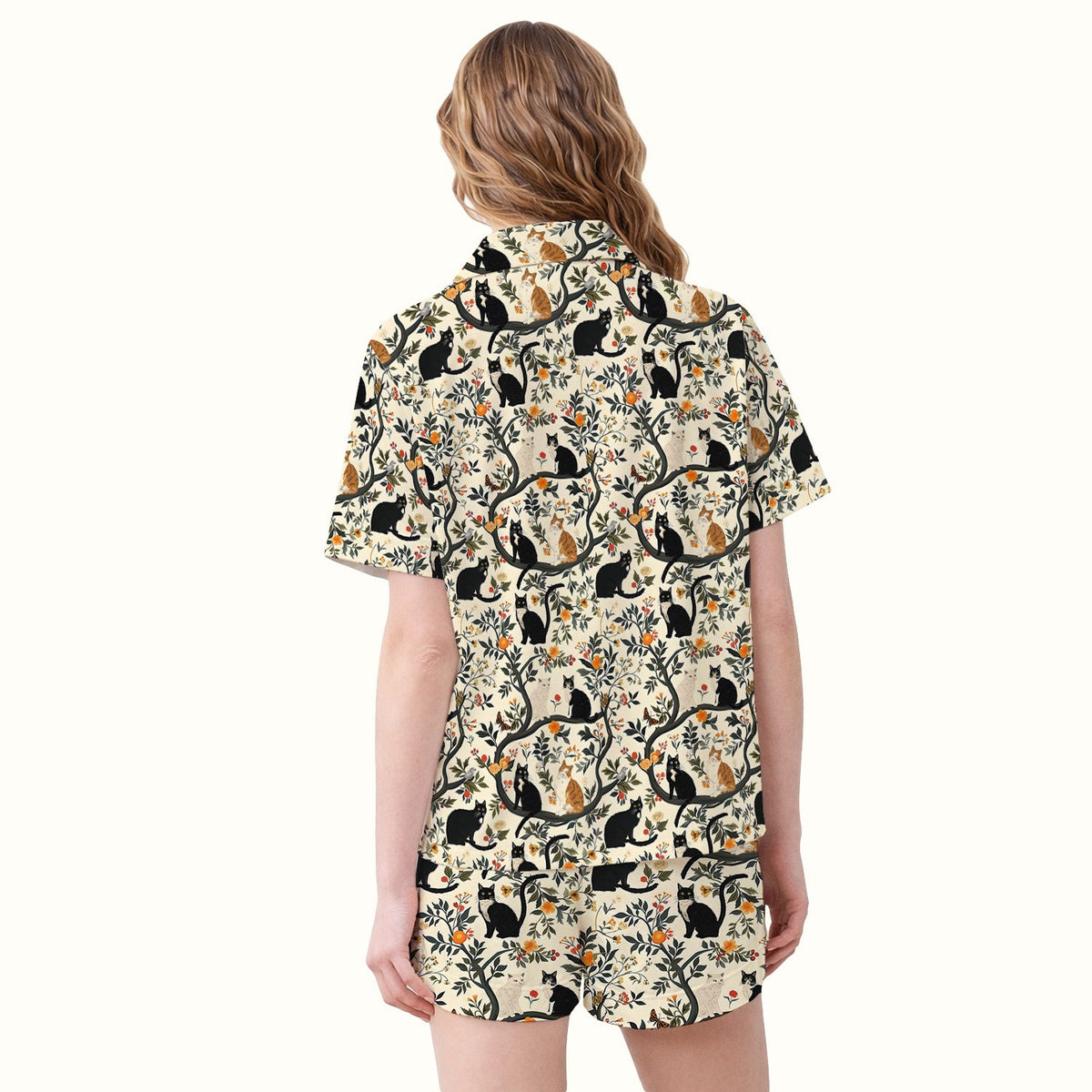 Vintage Black Cat Floral Pajama Set