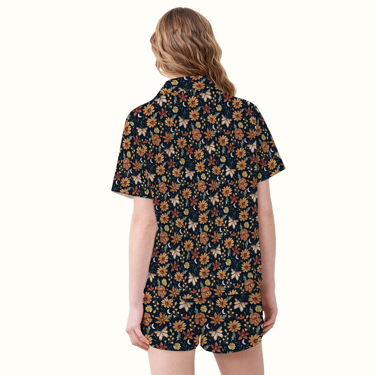 Autumn Floral Butterfly Moon Nurse Pajama Set