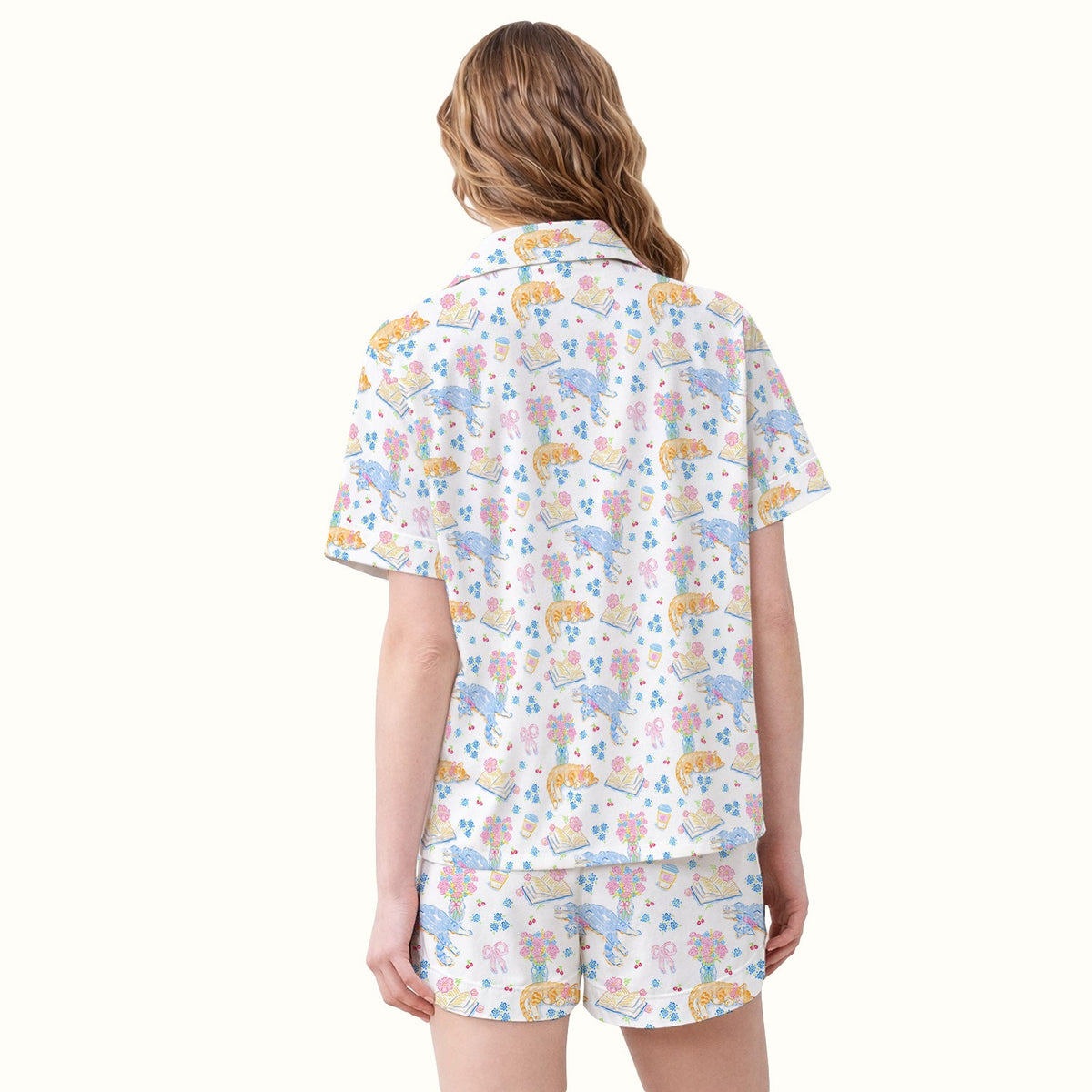 Cats Reading Floral Books Nurse Pajama Set