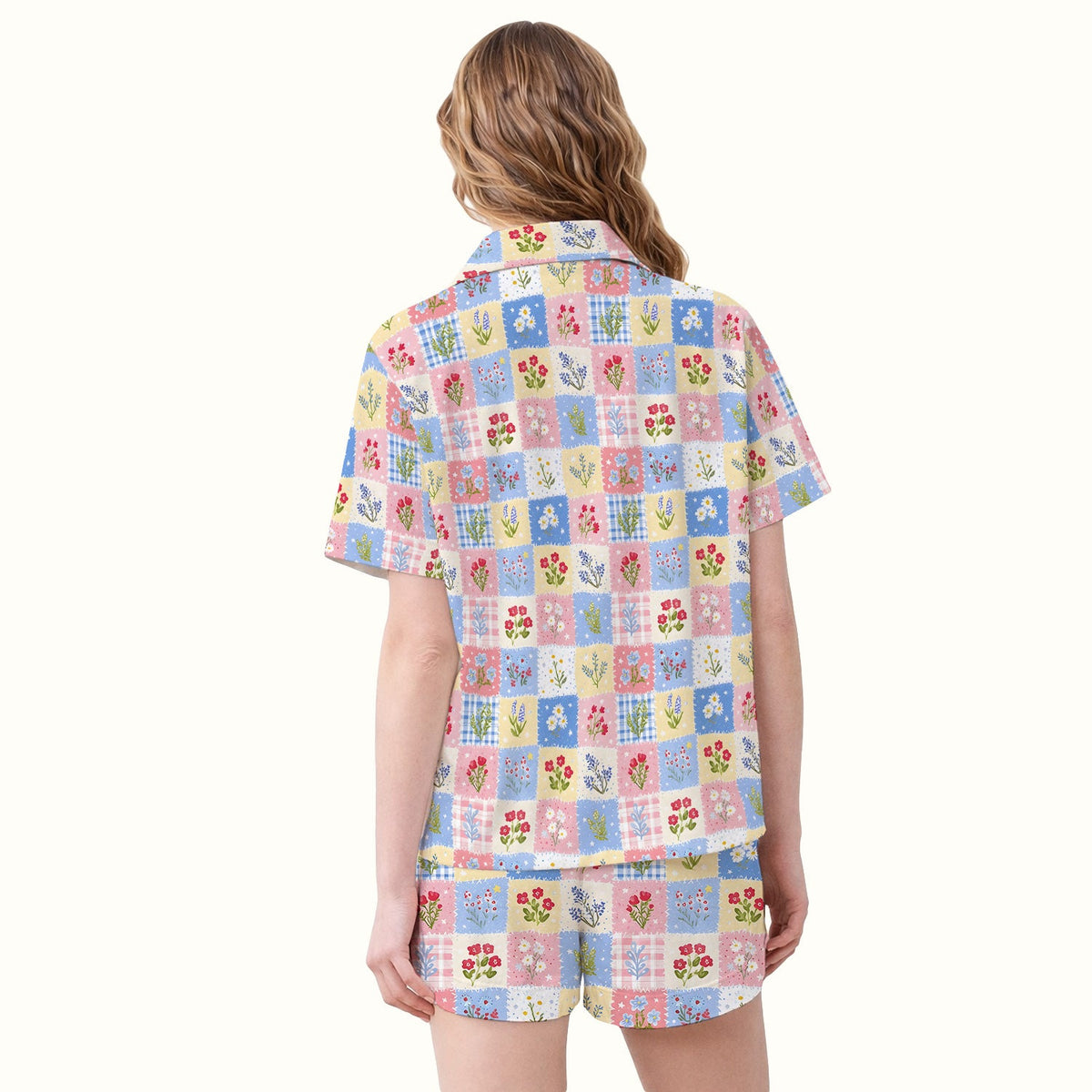 Pastel Patchwork Wildflower Garden Nurse Pajama Set