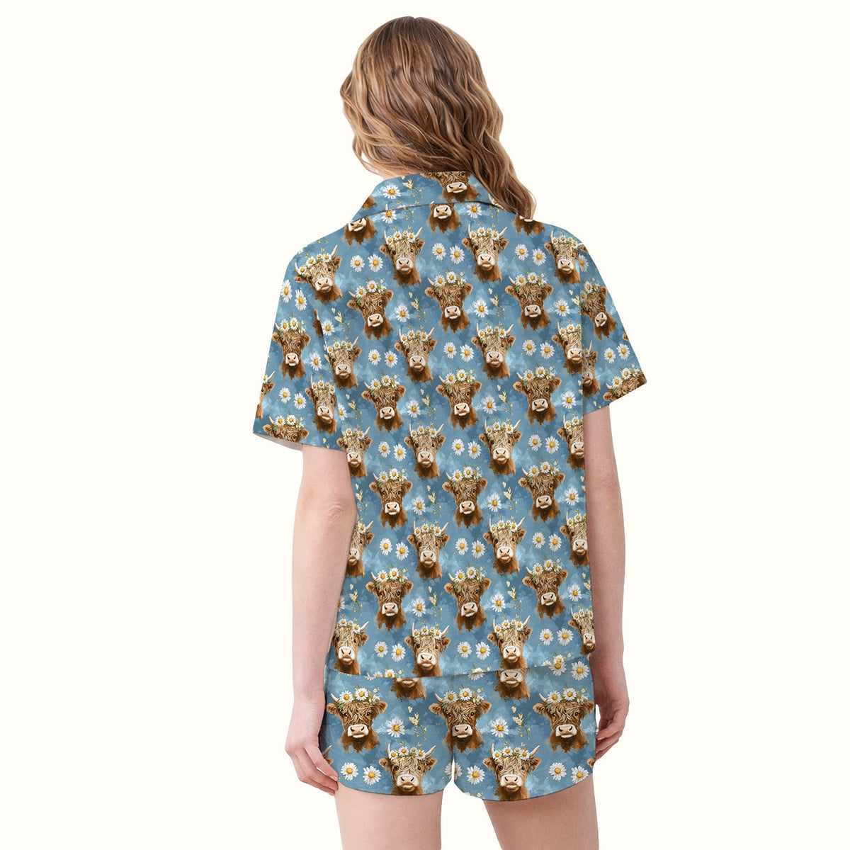 Highland Cow Daisy Flower Pajama Set For Nurse