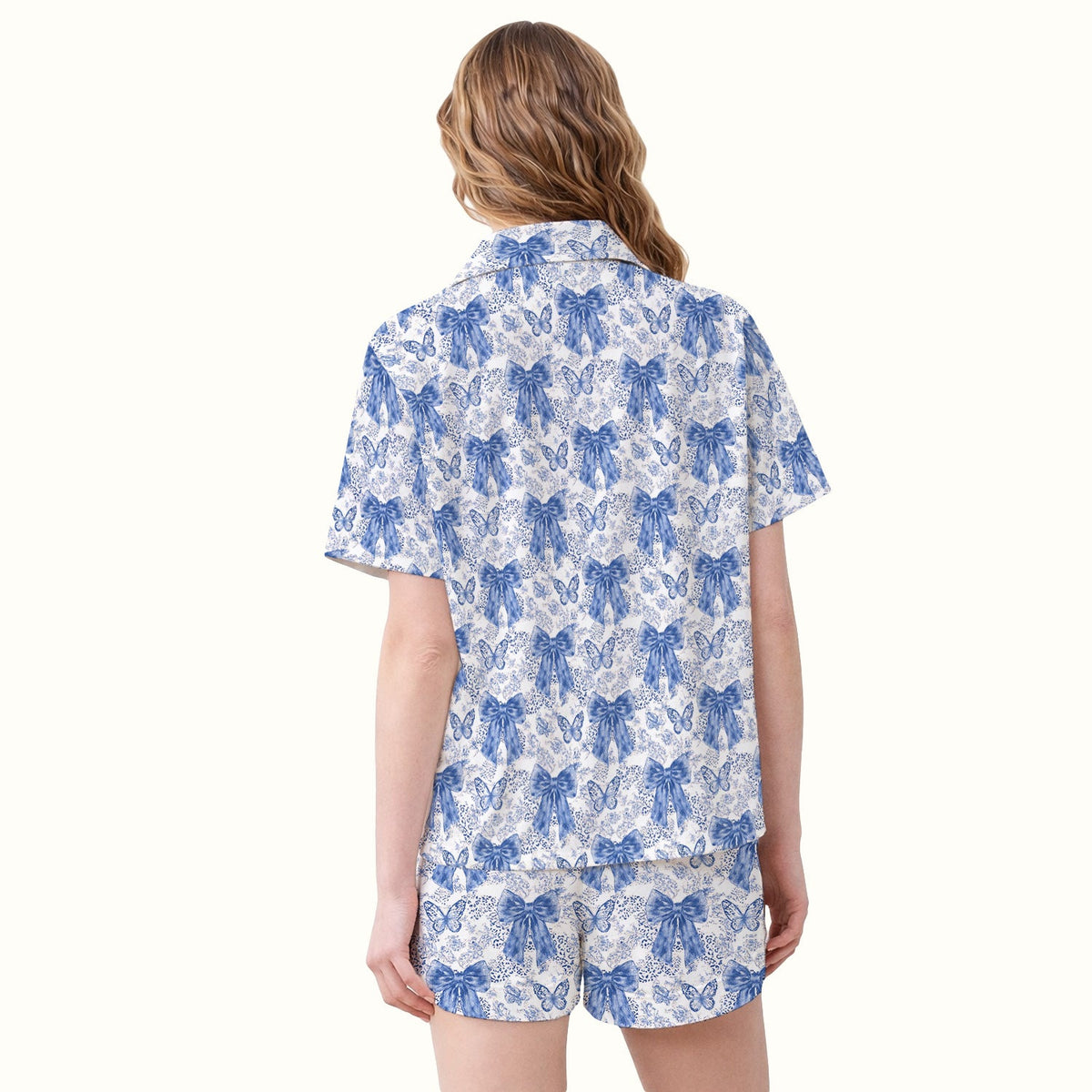 Blue Bow Butterfly Vintage Floral Pajama Set