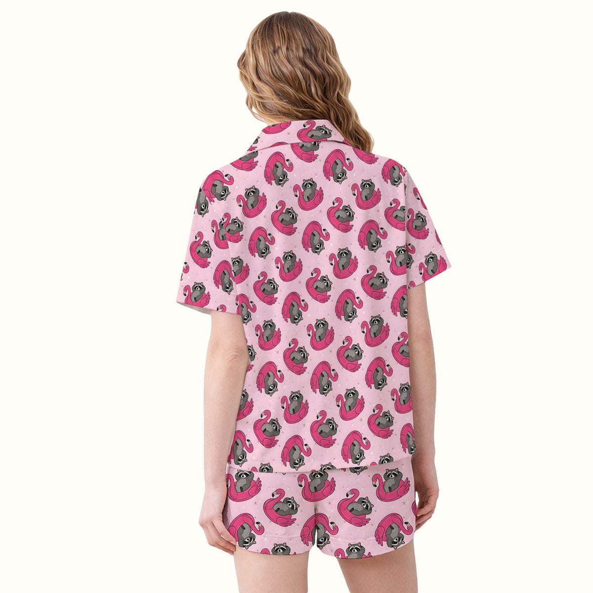 Raccoon Flamingo Float Nurse Pajama Set