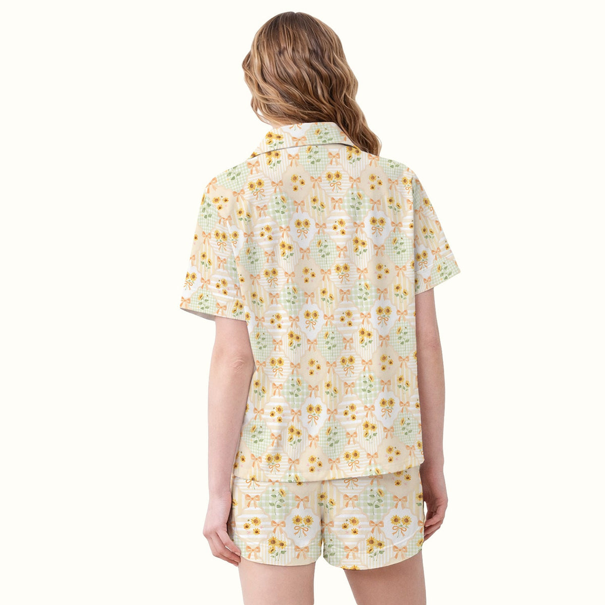 Sunflower Ribbon Patchwork Nurse Pajama Set