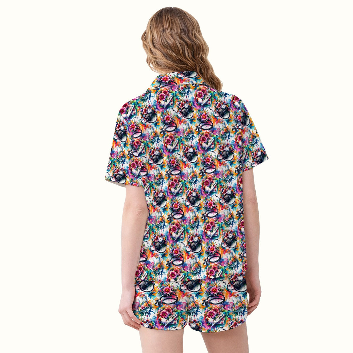Colorful Medical Tools Floral Pajama Set