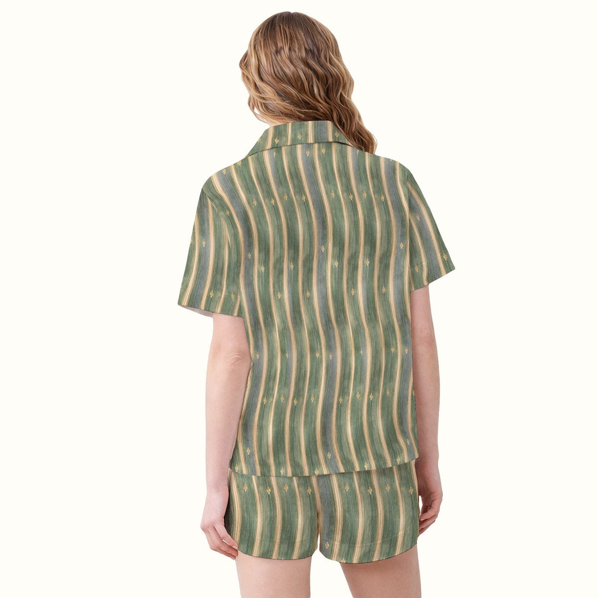 Nurse Green Vertical Stripe Floral Pajama Set