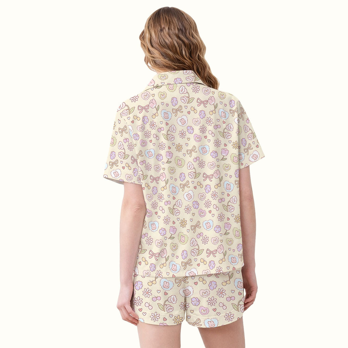 Pastel Bunny Flower Heart Nurse Pajama Set