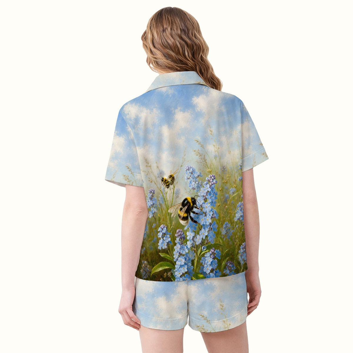 Whimsical Bumblebee Blue Blossom Pajama Set