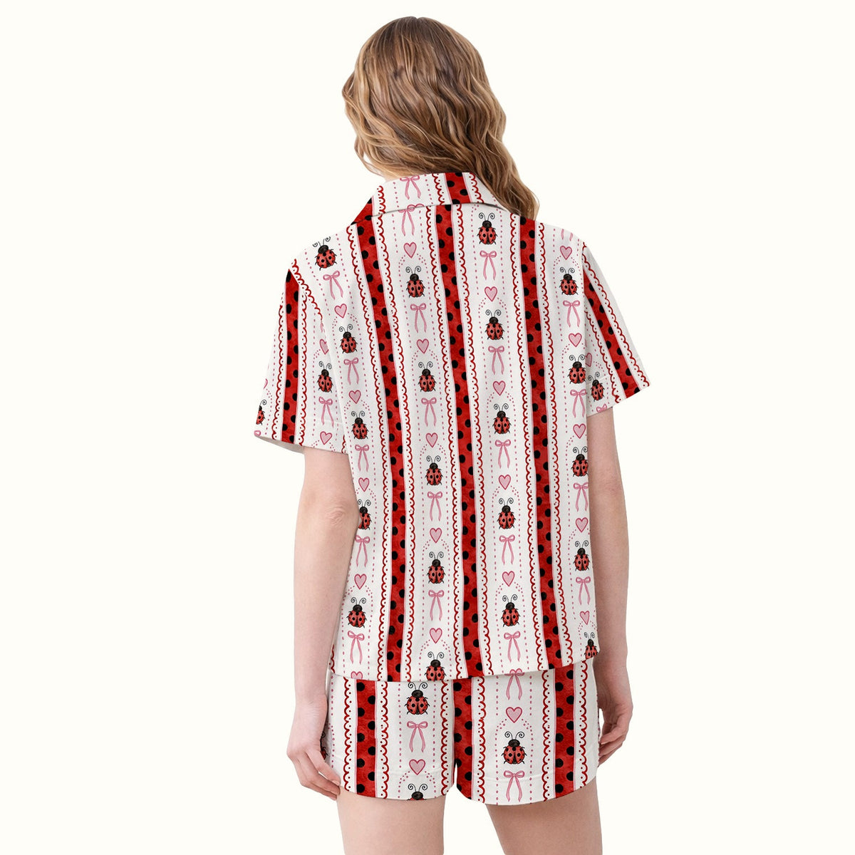Ladybug Heart Bow Stripe Pajama Set