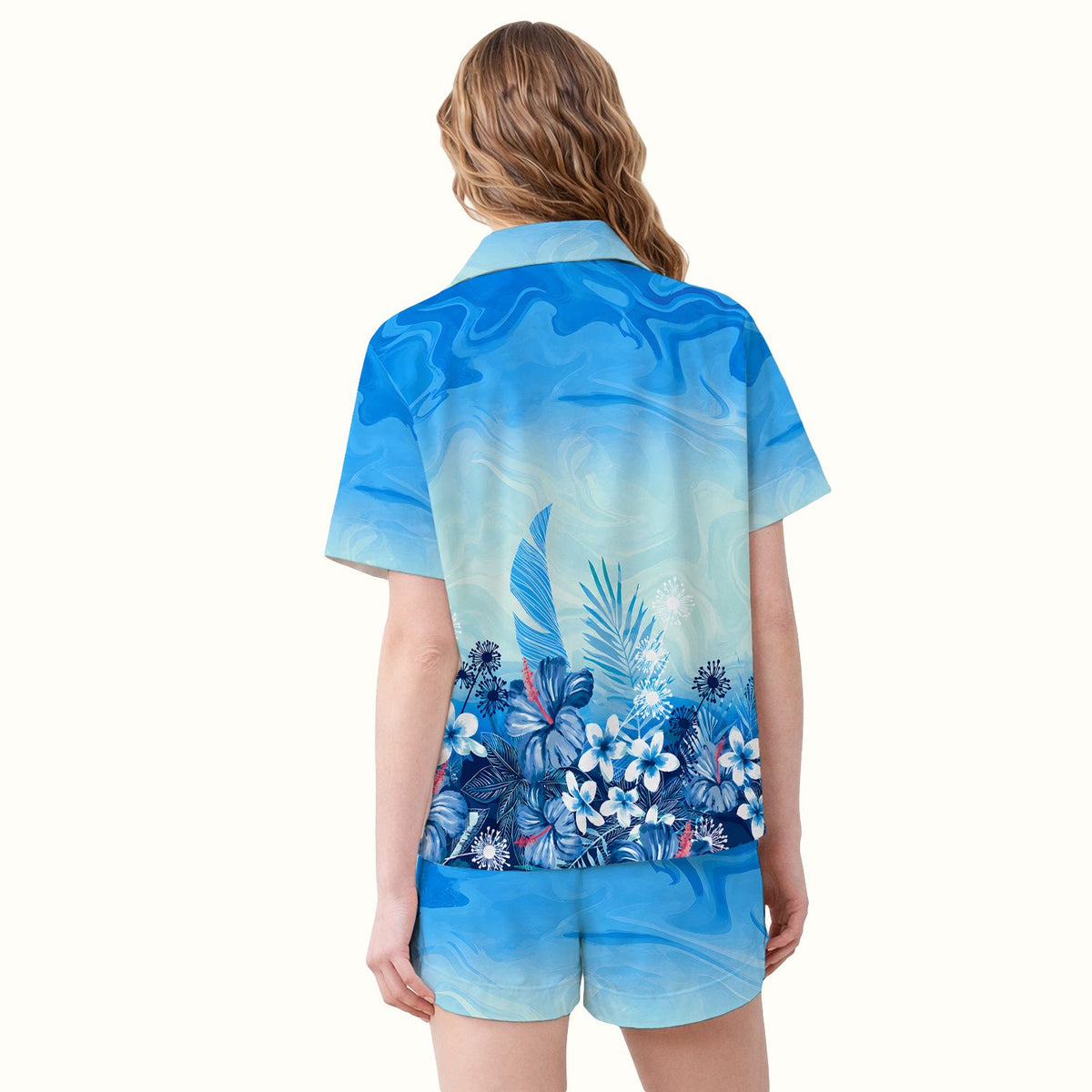 Elegant Blue Tropical Floral Pajama Set