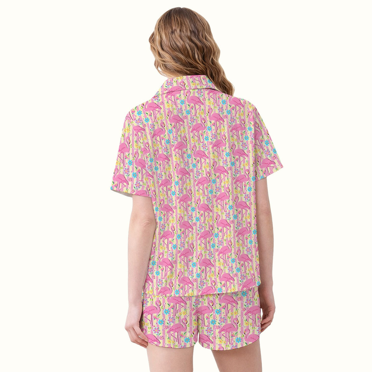Pink Flamingo Flower Stripe Pajama Set