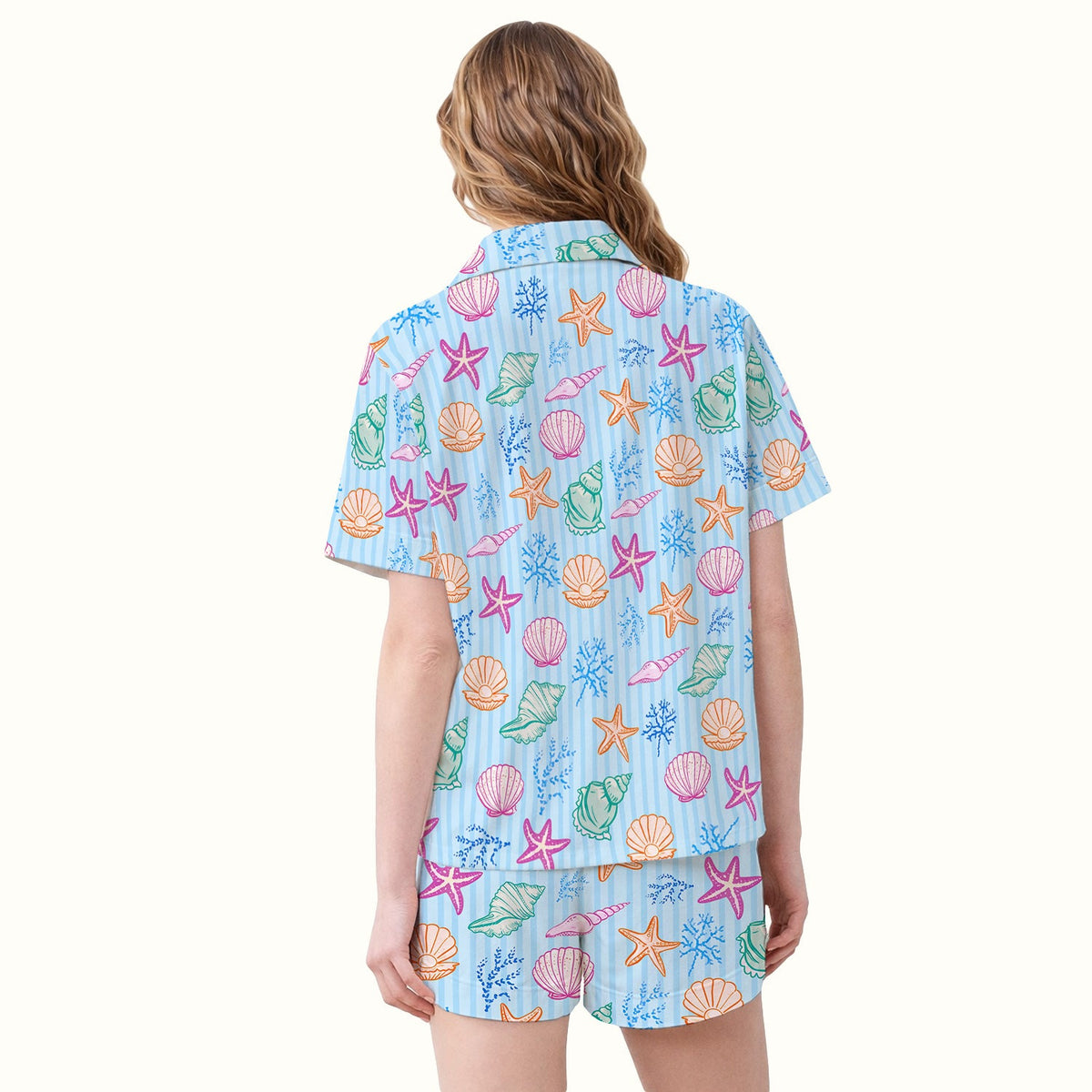 Colorful Seashell Starfish Ocean Stripe Pajama Set