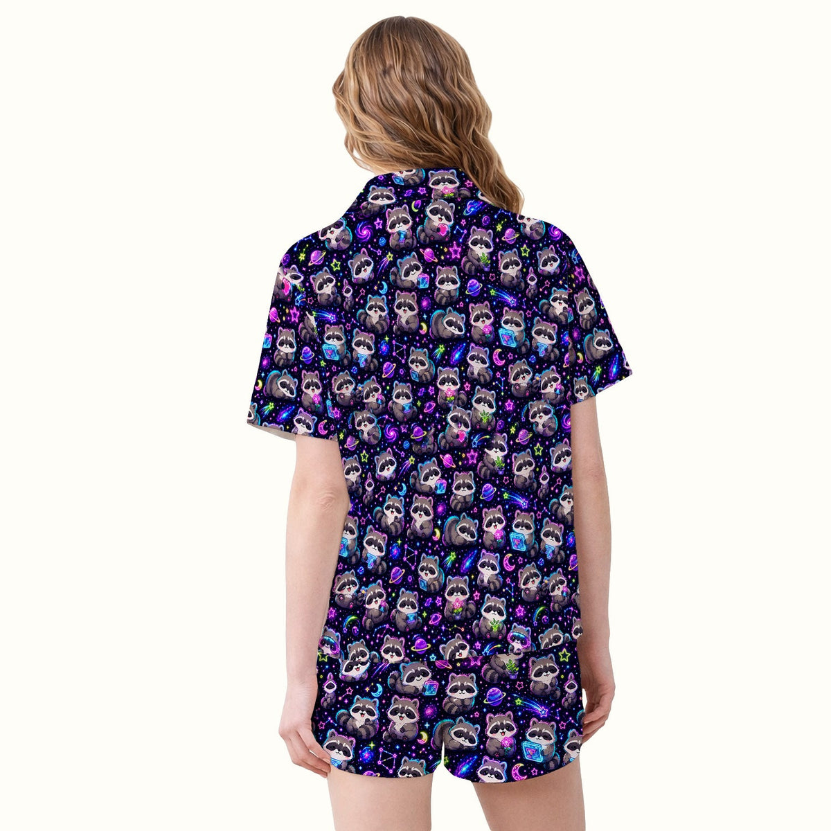 Neon Galaxy Raccoon Space Pajama Set