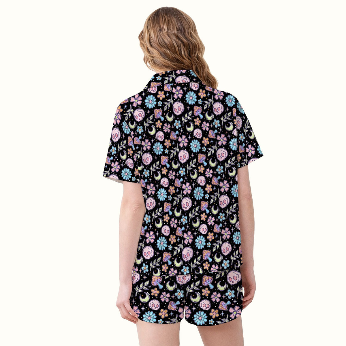 Neon Skull Mushroom Floral Nurse Pajama Set