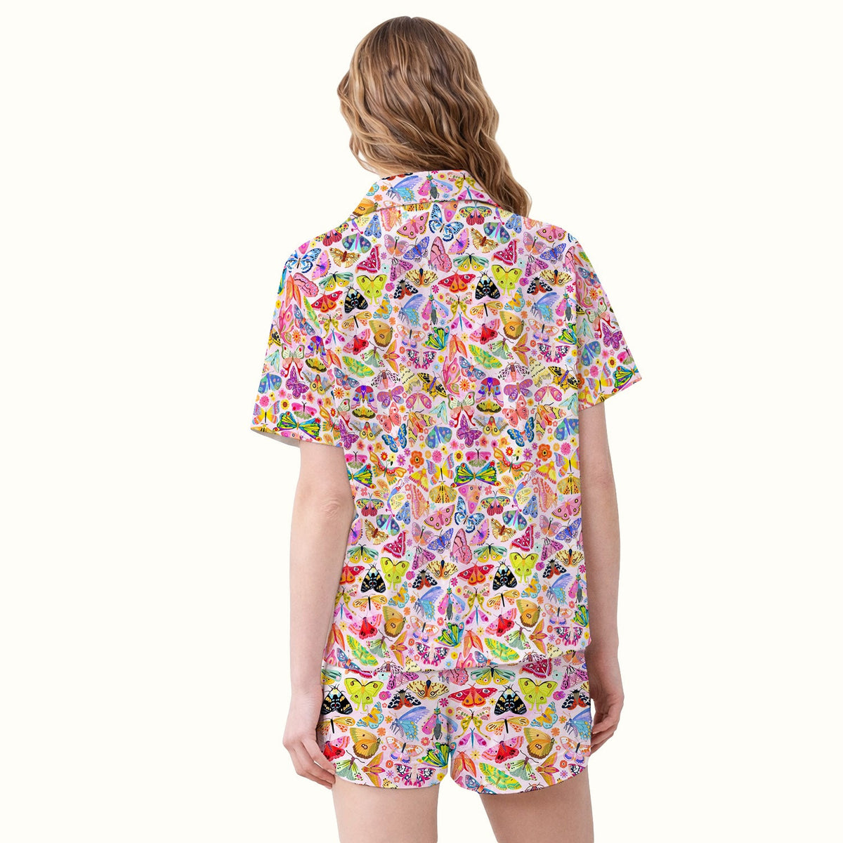 Cute Bright Butterfly Moth Floral Pajama Set