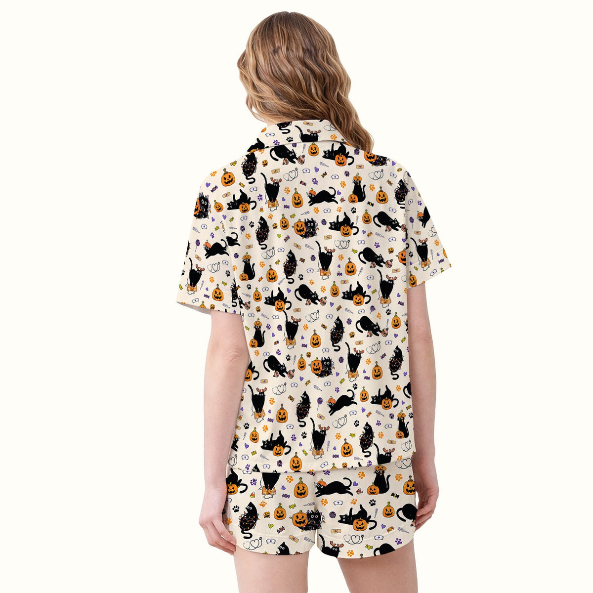Pumpkin Black Cat Pajama Set