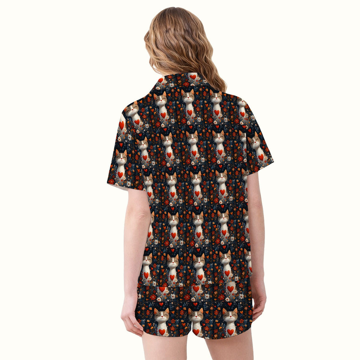 Cat Heart Floral Garden Nurse Pajama Set