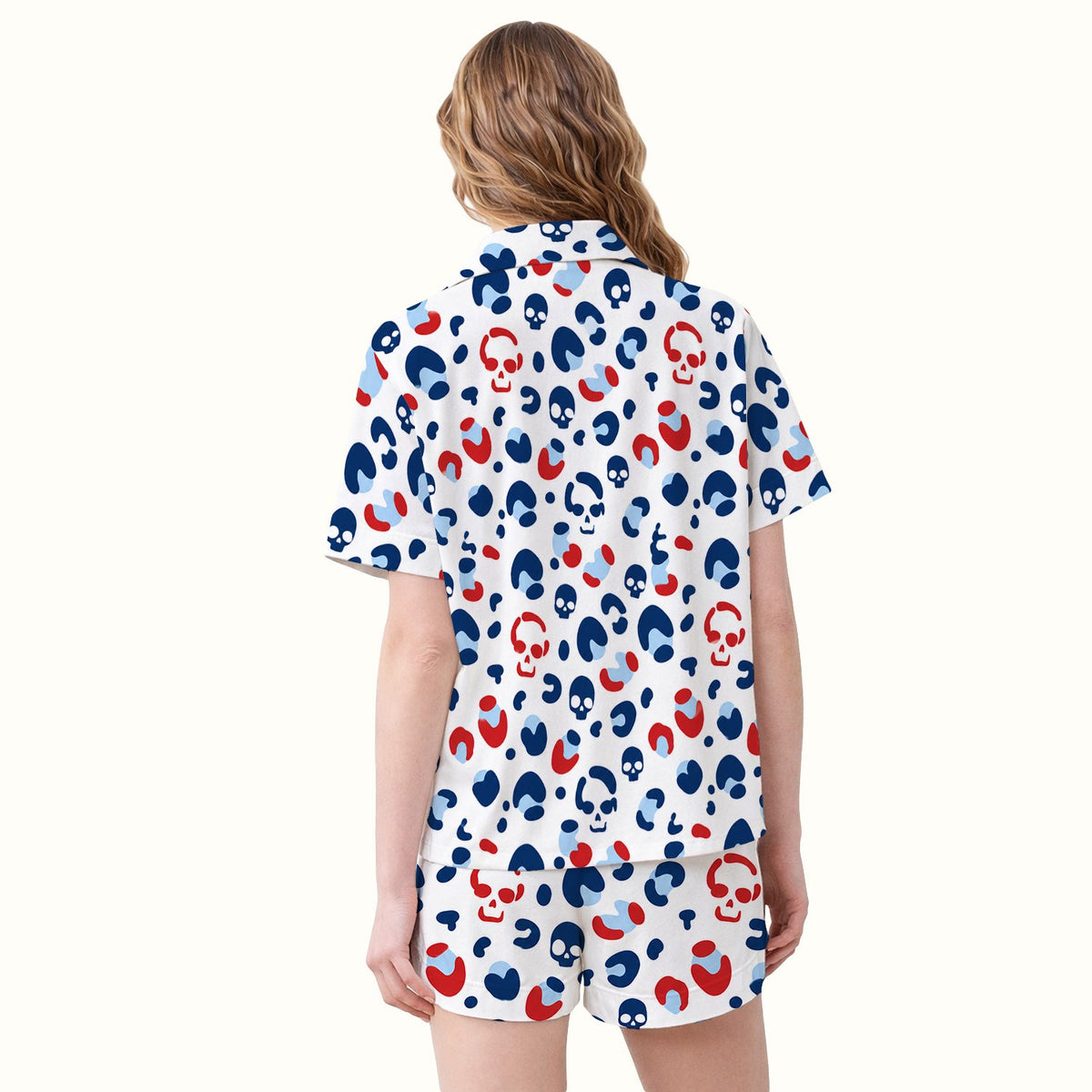 Red Blue Skull Leopard Pajama Set
