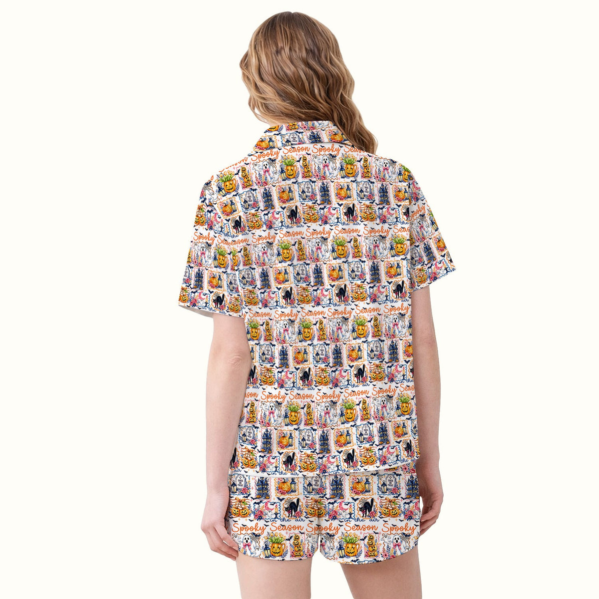 Spooky Pumpkin Ghost Pattern Pajama Set