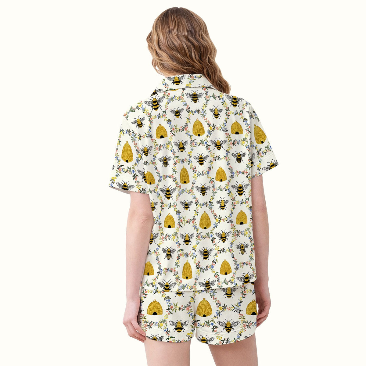 Honey Bee Beehive Floral Pajama Set For Nurse