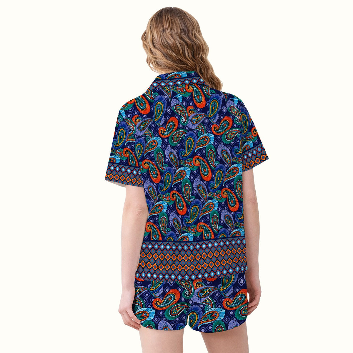 Colorful Paisley Geometric Border Pajama Set