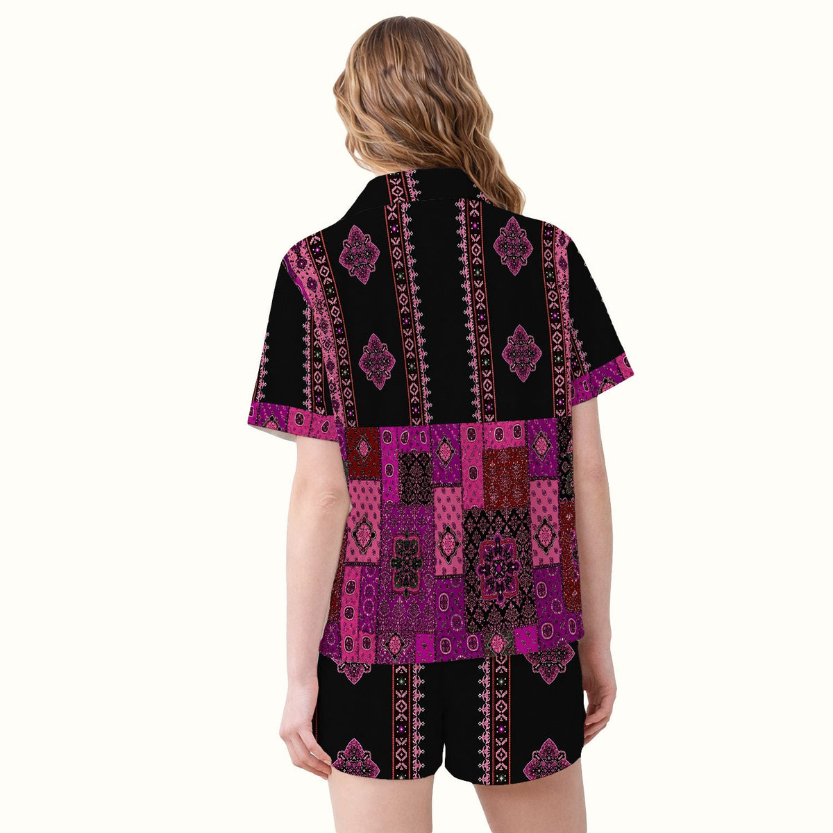 Boho Pink Bandana Patchwork Nurse Pajama Set