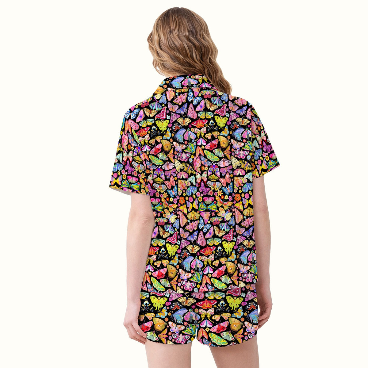 Cute Bright Butterfly Moth Floral Pajama Set