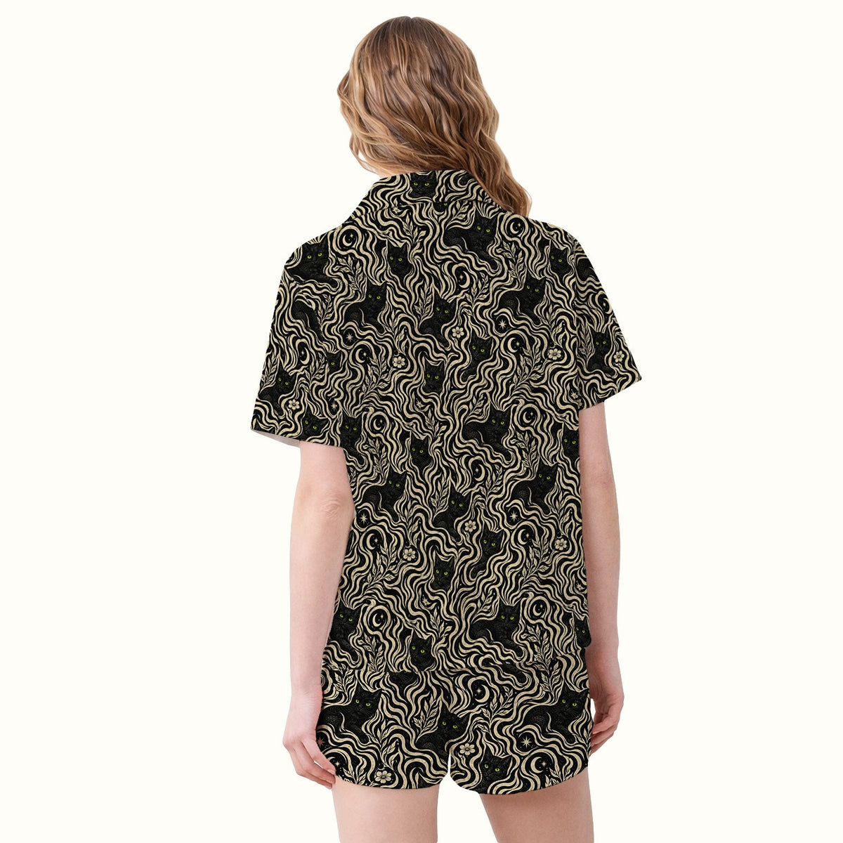 Mystical Black Cat Moonlit Pajama Set