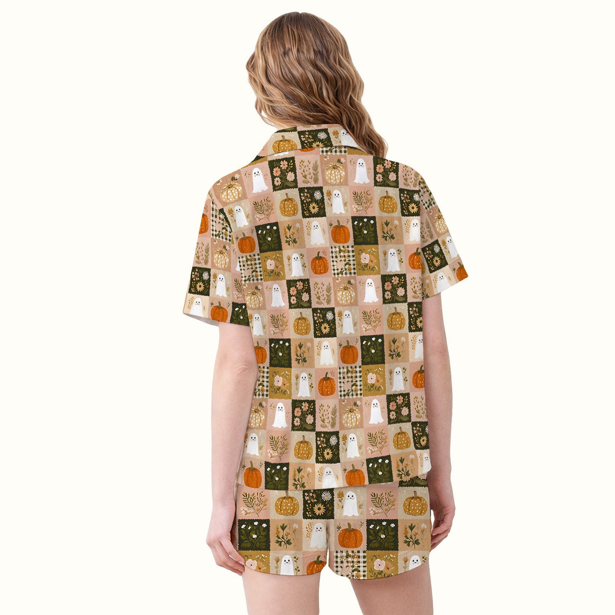 Halloween Ghost Pumpkin Patchwork Pajama Set