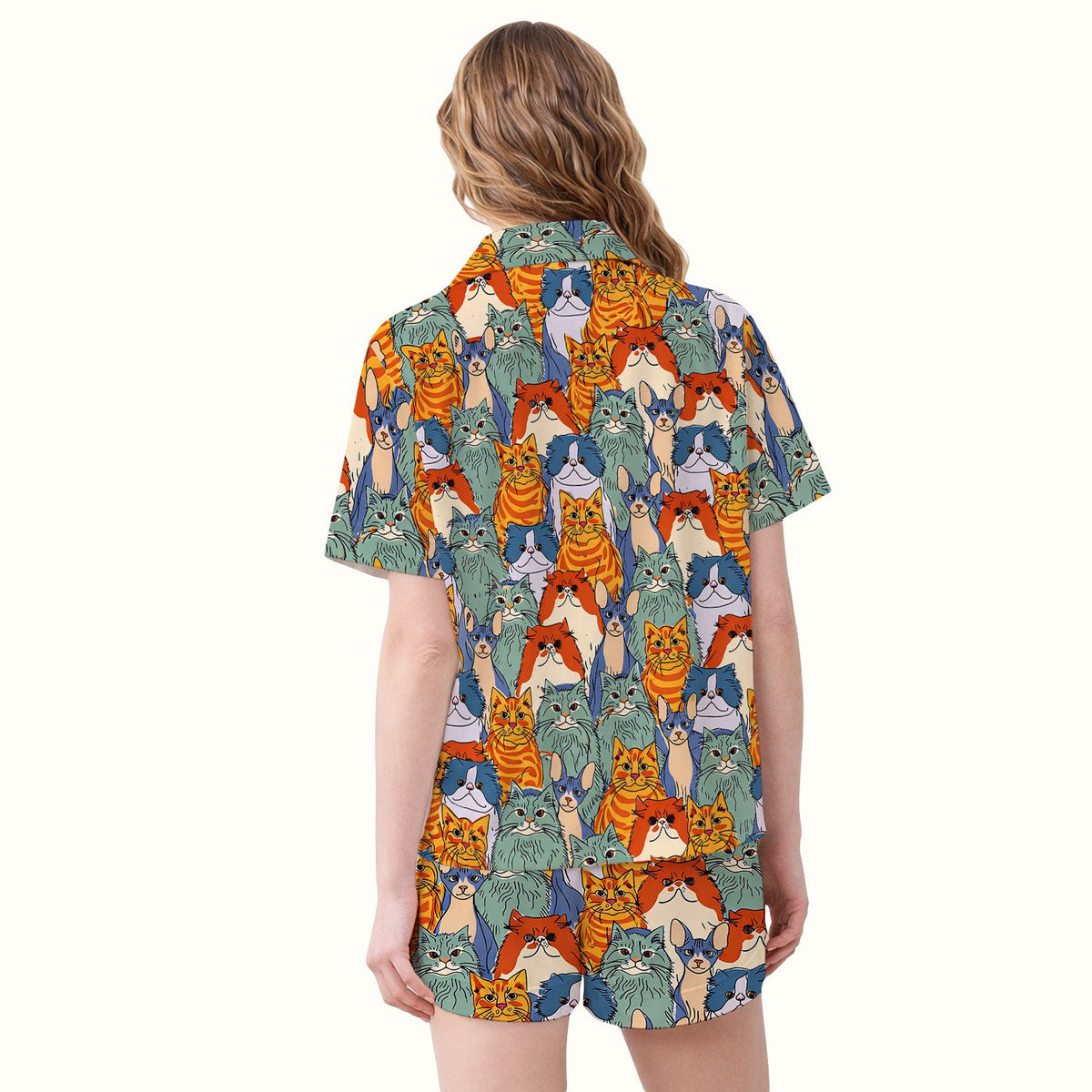 Multicolor Cat Faces Pajama Set