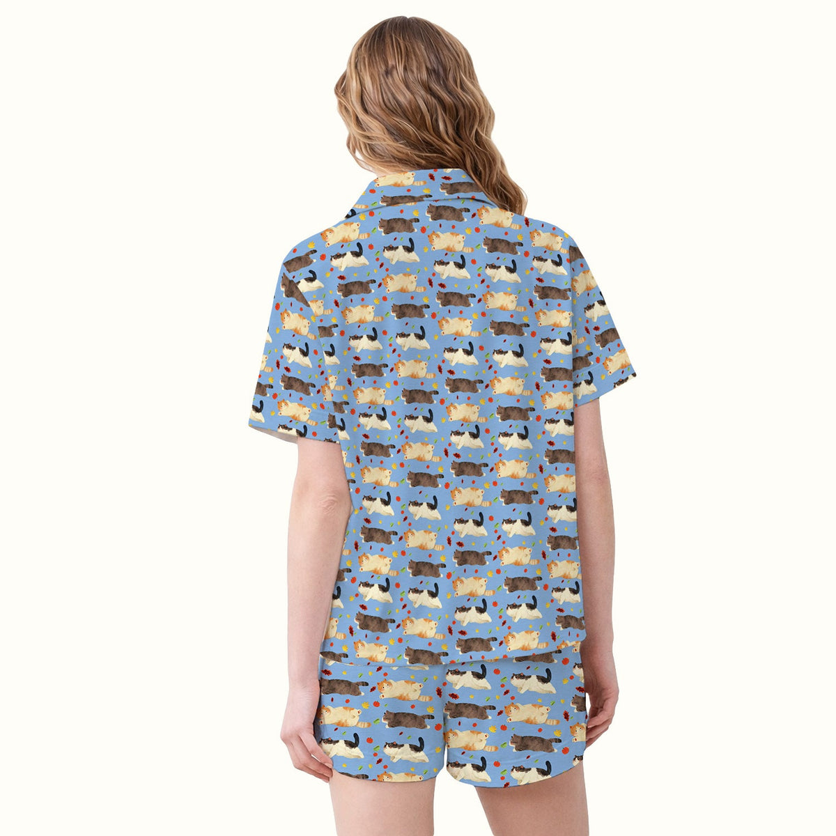 Personalized Chubby Cat Autumn Leaves Pajama Set