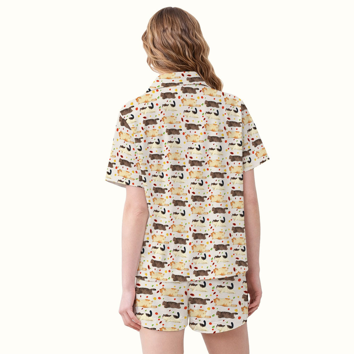 Personalized Chubby Cat Autumn Leaves Pajama Set