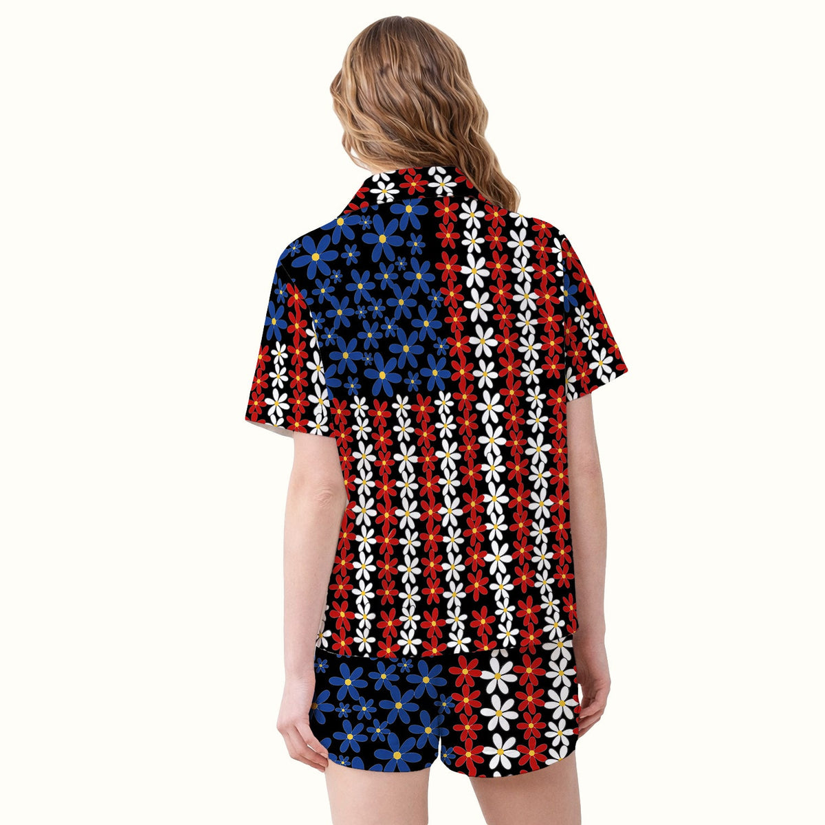 Retro Red Blue Daisy Pajama Set