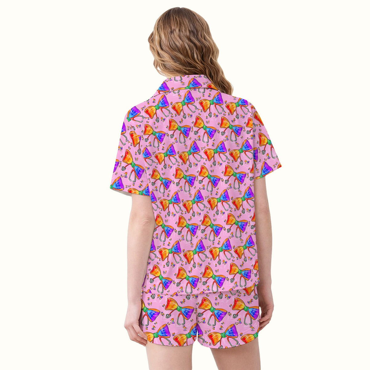 Colorful Rainbow Bow Stethoscope Pajama Set